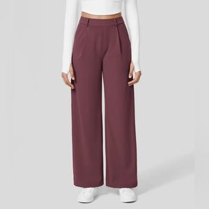 High Waisted Plicated Side Pocket Straight Leg Work Pants
